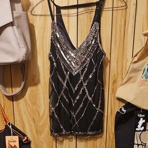 Sequin Embellished Black Tank Top